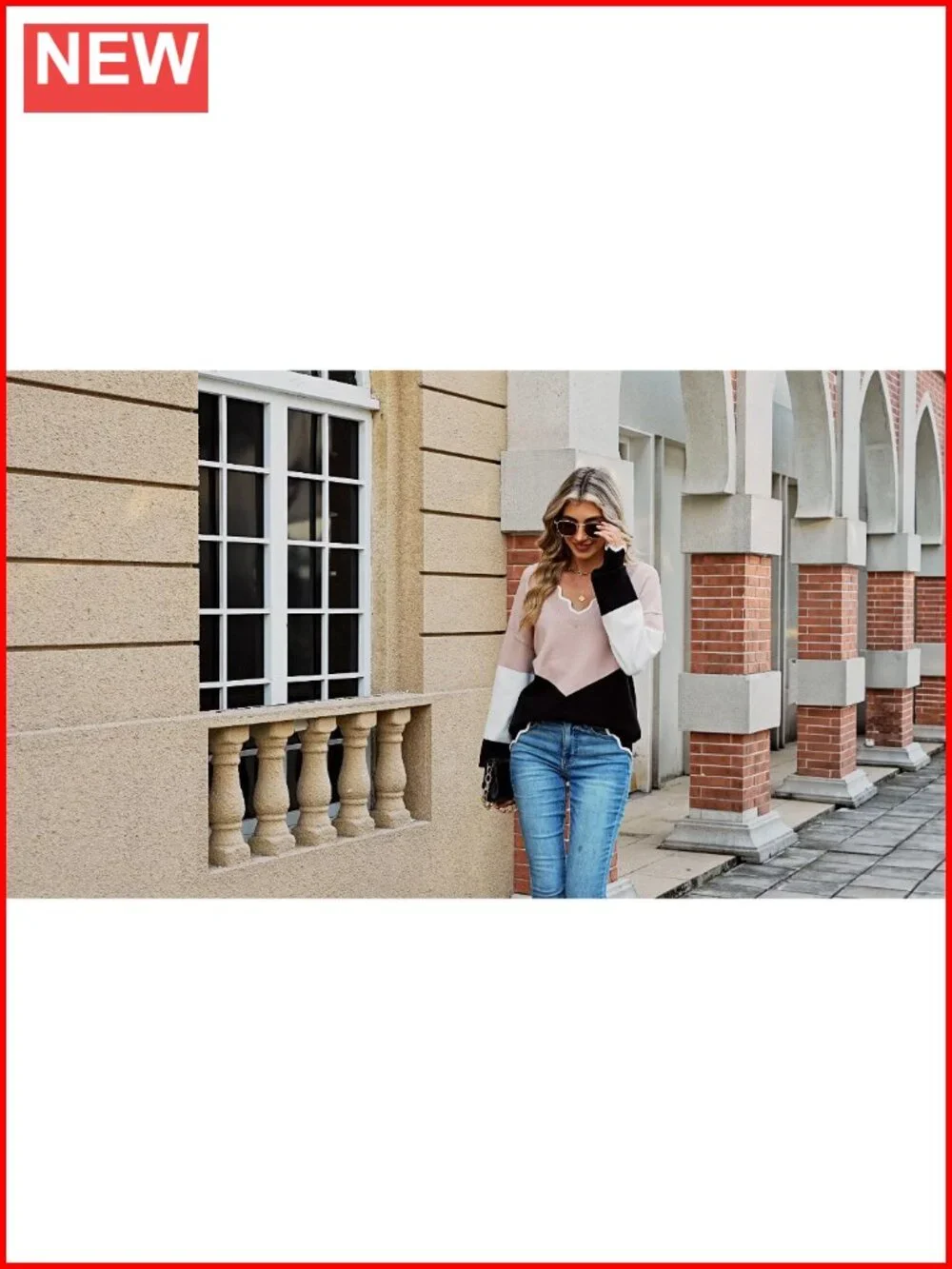 V Neck Long Sleeve Lightweight Knit Pullover Sweater Casual Loose Fit